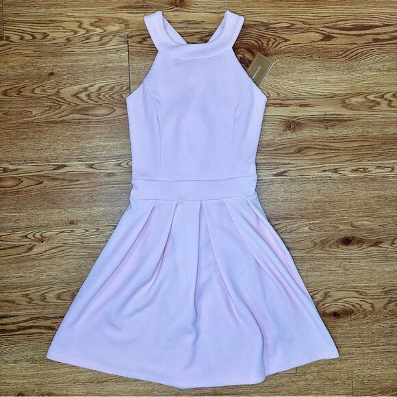 NWT Francesca’s Collections Light Pink Bow Back Halter Fit and Flare Mini Dress - Picture 2 of 5